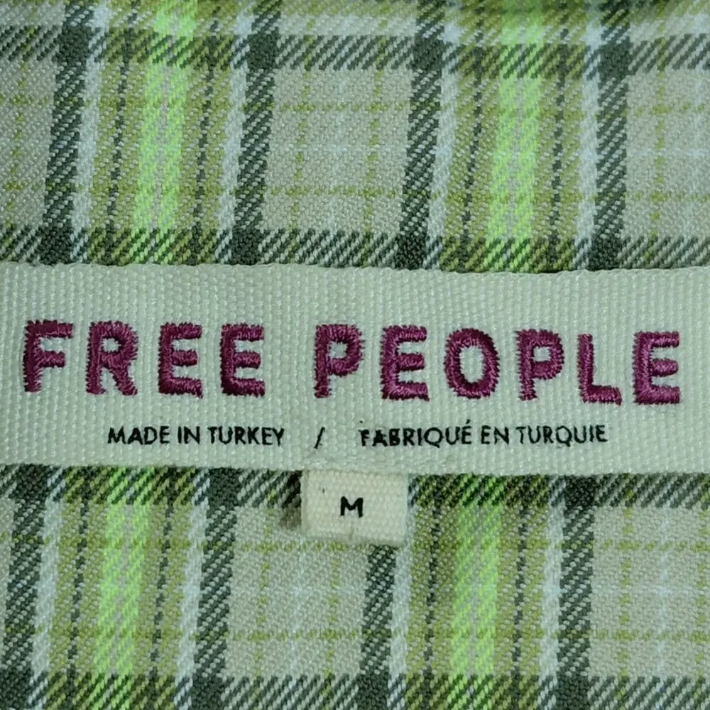 Free People Green Plaid Double Breasted Blazer Jacket Women Size M